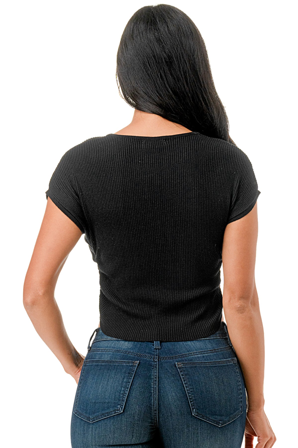 Short Sleeve V Neck Knitted Pullover Top