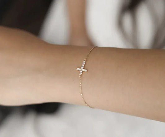 Sterling Silver Zircon Cross Bracelet